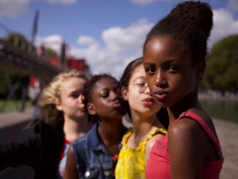 The cast of the coming-of-age film Cuties, streaming on Netflix.