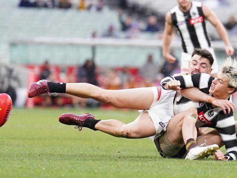 Collingwood will seek clarification from the AFL over a high tackle ruling involving Jack Ginnivan. (Scott Barbour/AAP PHOTOS)