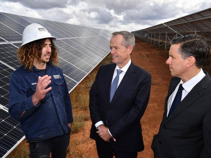 Mr Shorten visited the SSE Solar Farm outside of Adelaide with Labor's energy spokesman Mark Butler.