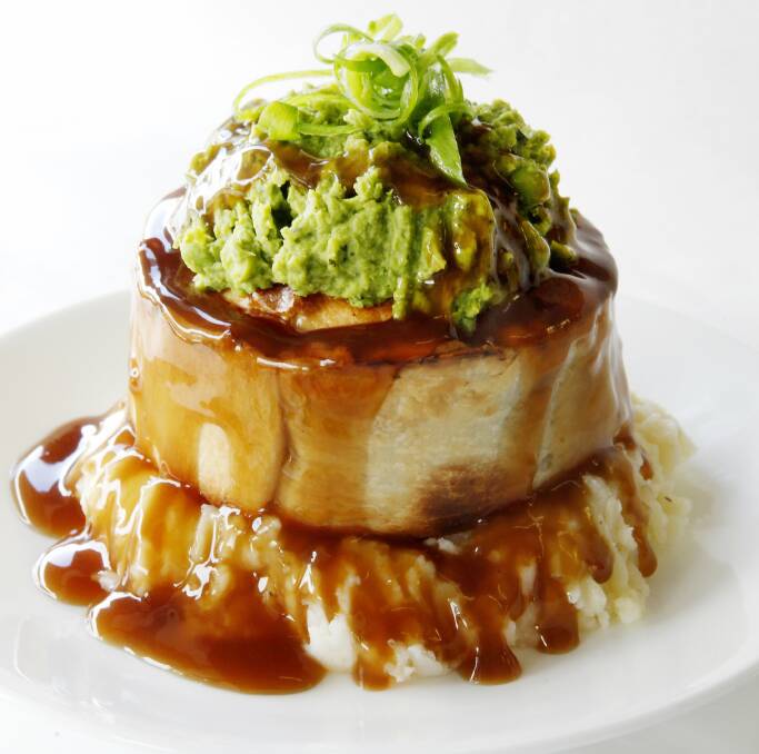  Taste Gourmet Pies's steak and Guiness pie with peas and mash. Picture: Darren Pateman