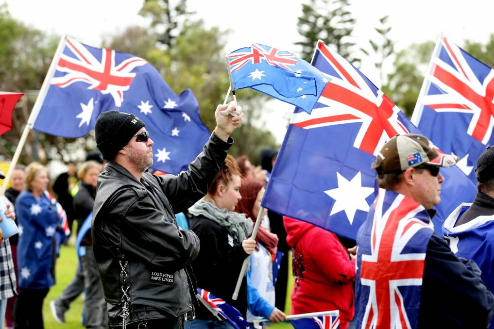 NO ARRESTS: Reclaim Australia supporters gathered in Newcastle on Sunday.