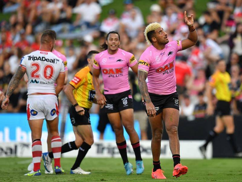Penrith's Villiame Kikau scored two first-half tries in their NRL win over St George Illawarra.