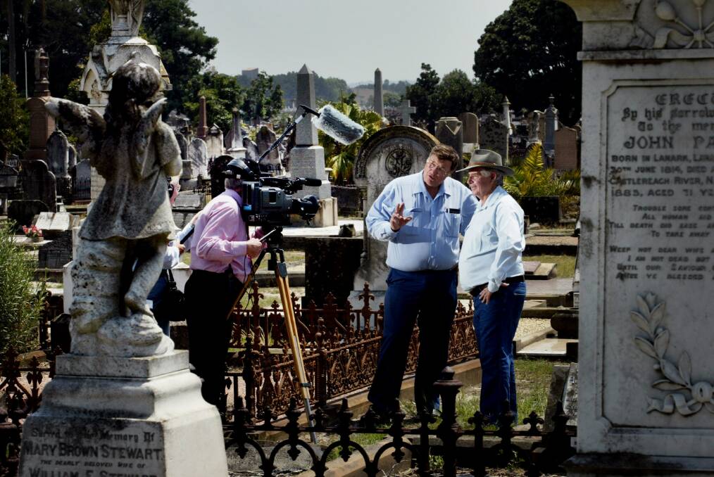 LIZZIE'S WILD RIDE: Documentary maker Peter Young (centre) with film crew at Sandgate Cemetery back in 2002.