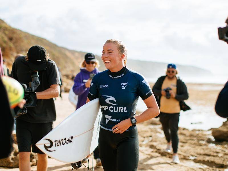 Local wildcard Ellie Harrison, 18, is the only Australian woman still standing at the Rip Curl Pro. (HANDOUT/WORLD SURF LEAGUE)
