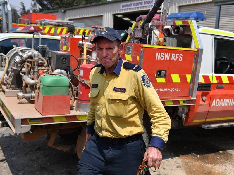 Former prime minister Tony Abbott at the Adaminaby Rural Fire Service station, south of Canberra.