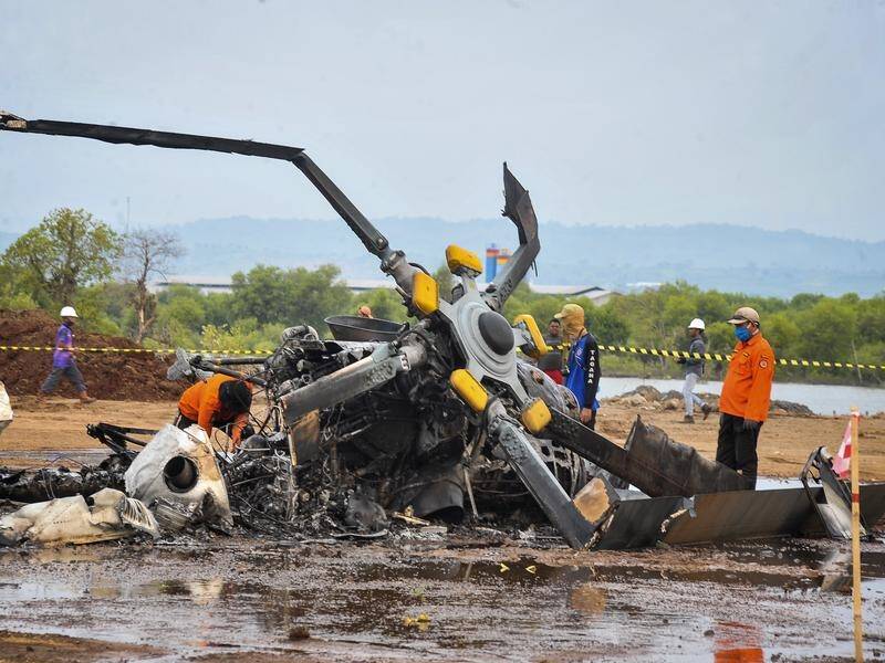 An Indonesian army helicopter carrying nine soldiers on a training mission has crashed in Java.
