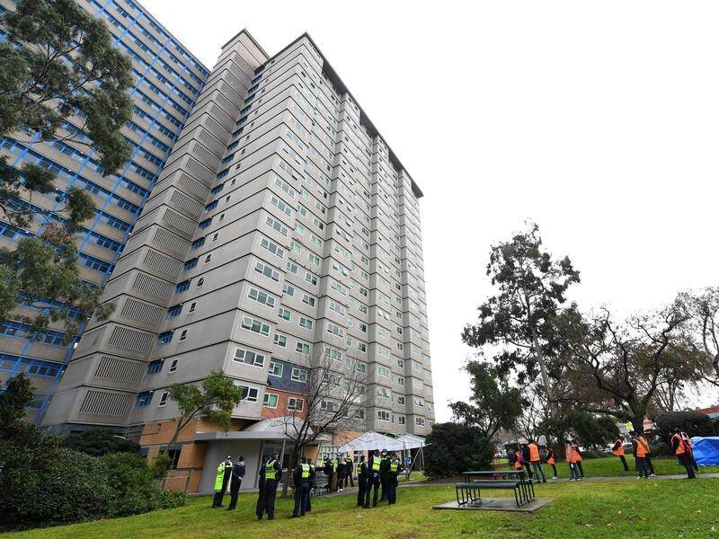 Public housing residents locked down in July 2020 are suing the state government for compensation. (James Ross/AAP PHOTOS)