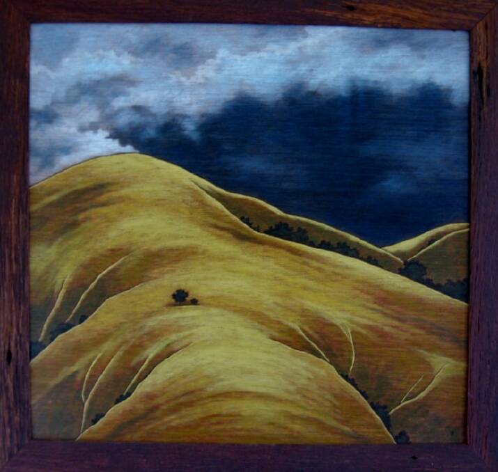 Storm on the Hill by Lisa Battye. Acrylic on wood.