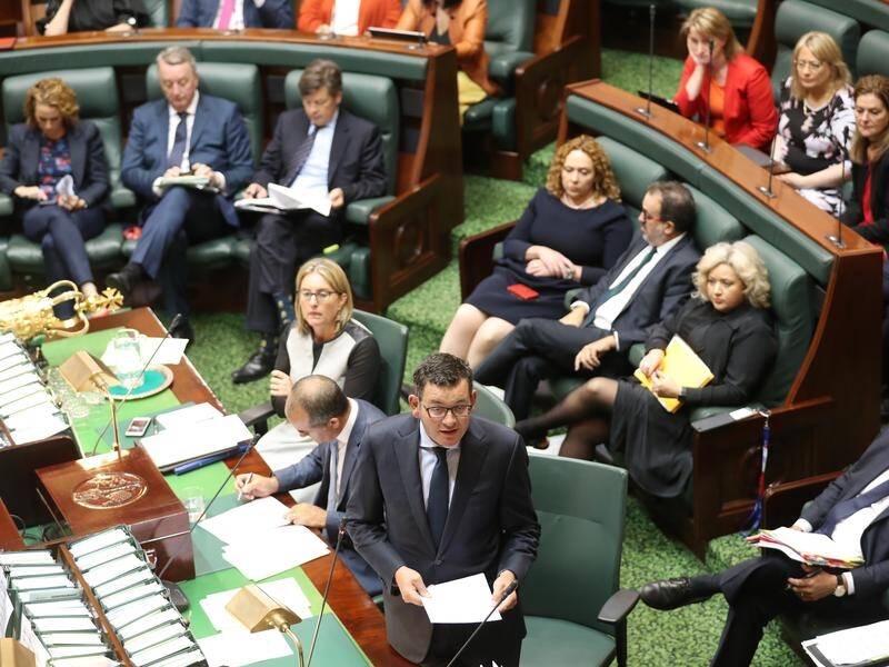 Premier Daniel Andrews speaks during the Victorian Bushfire condolence motion in parliament.