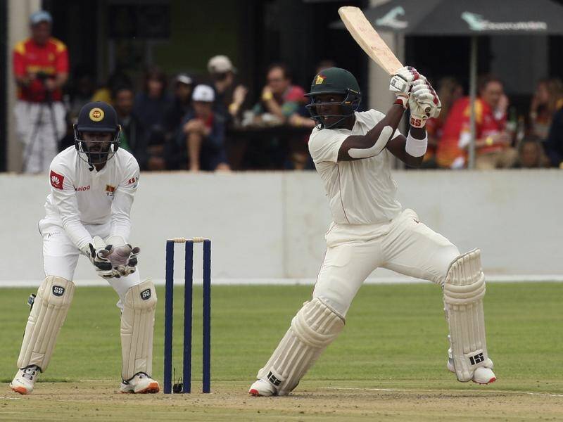 Zimbabwe's Prince Masvaure has scored a half-century in the first Test with Sri Lanka.