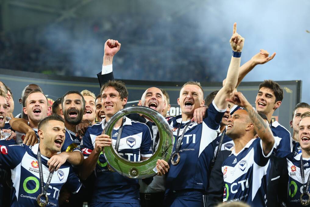 Melbourne Victory celebrate after winning the A-League grand final against Sydney FC on Sunday. Picture: Getty Images