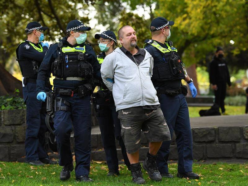 At least 10 people have been arrested at an anti-lockdown protest in Melbourne.