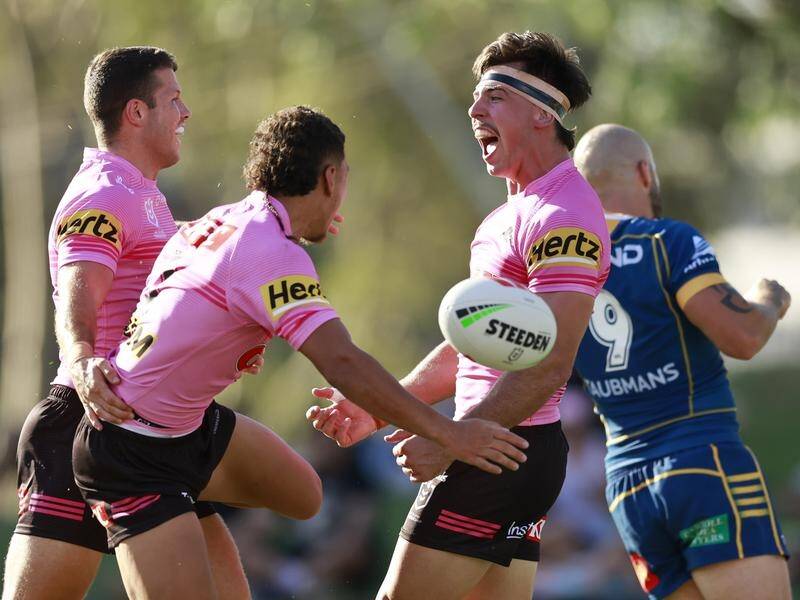Penrith's youngsters beat Parramatta 22-16 in an NRL trial match played in sweltering conditions. (Mark Evans/AAP PHOTOS)