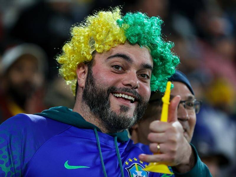 A Brazil fan shows his support during the Women's World Cup soccer match between Brazil and Panama. (Matt Turner/AAP PHOTOS)