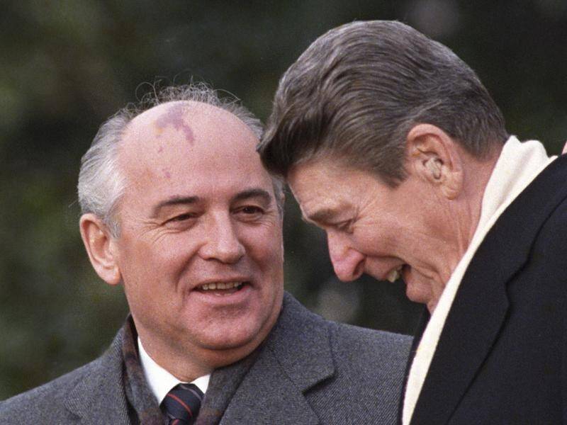 Mikhail Gorbachev was "a political adversary of Ronald Reagan's who ended up becoming a friend". (AP PHOTO)