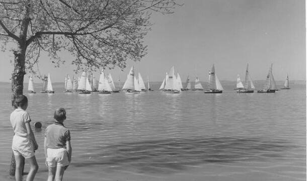 Racing on Lake George in the Canberra Yacht Club's opening regatta on October 1, 1961. Picture: Tim the Yowie Man