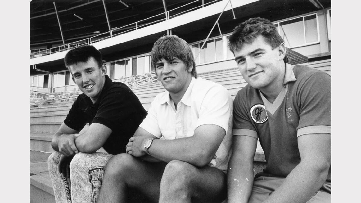 Newcastle Knights in 1988. Tyrrell's scholarship recipients Stephen Crowe, Paul Marquet and Grant Loads. 