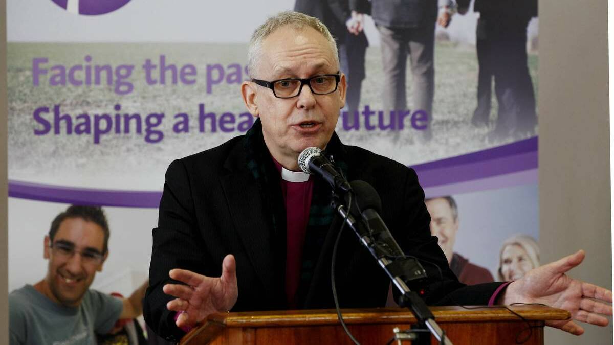 Anglican Bishop Greg Thompson held a press conference in Lambton in response to child abuse allegations and to announce a new initiative aimed at helping victims.
Picture: Darren Pateman