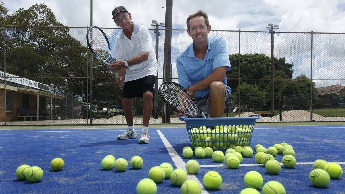 ACE: Lambton Park Tennis Club has a new coach, Peter Doohan, in the foreground, with club president, Alton Bowen. Picture by Brock Perks