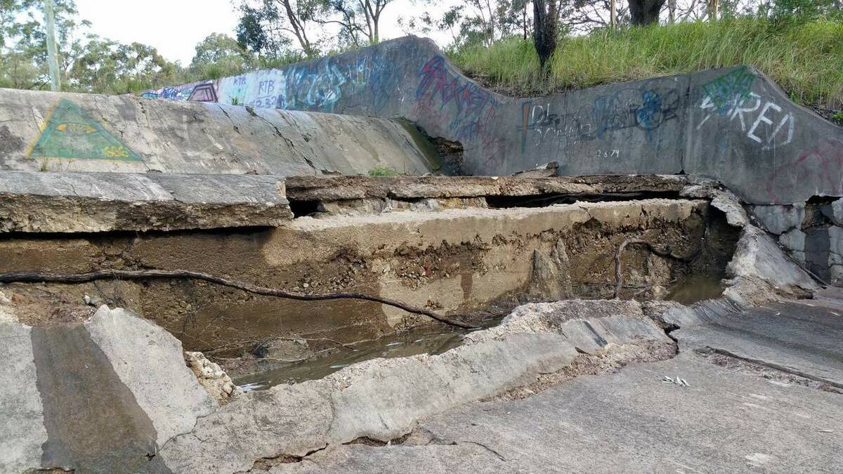 The spillway of the Hebburn Colliery dam, which Landcare group members say has visibly deteriorated over the past month. 