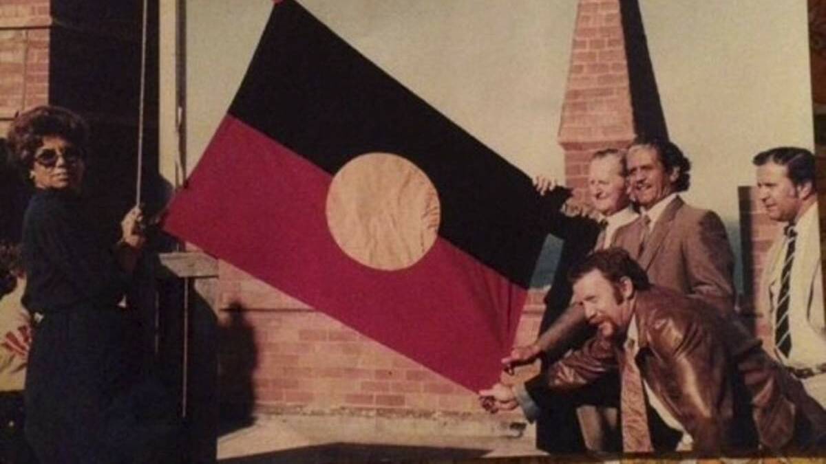 Jimmy Wright, at front right, played a crucial role  in encouraging  the  City of Newcastle to become, in 1977, the first  council to fly an Aboriginal flag.
