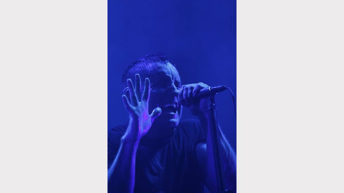 Trent Reznor, lead singer of  Nine Inch Nails, on stage at the Newcastle Entertainment Centre. NIN played with Queens of the Stone Age. Picture Max Mason-Hubers