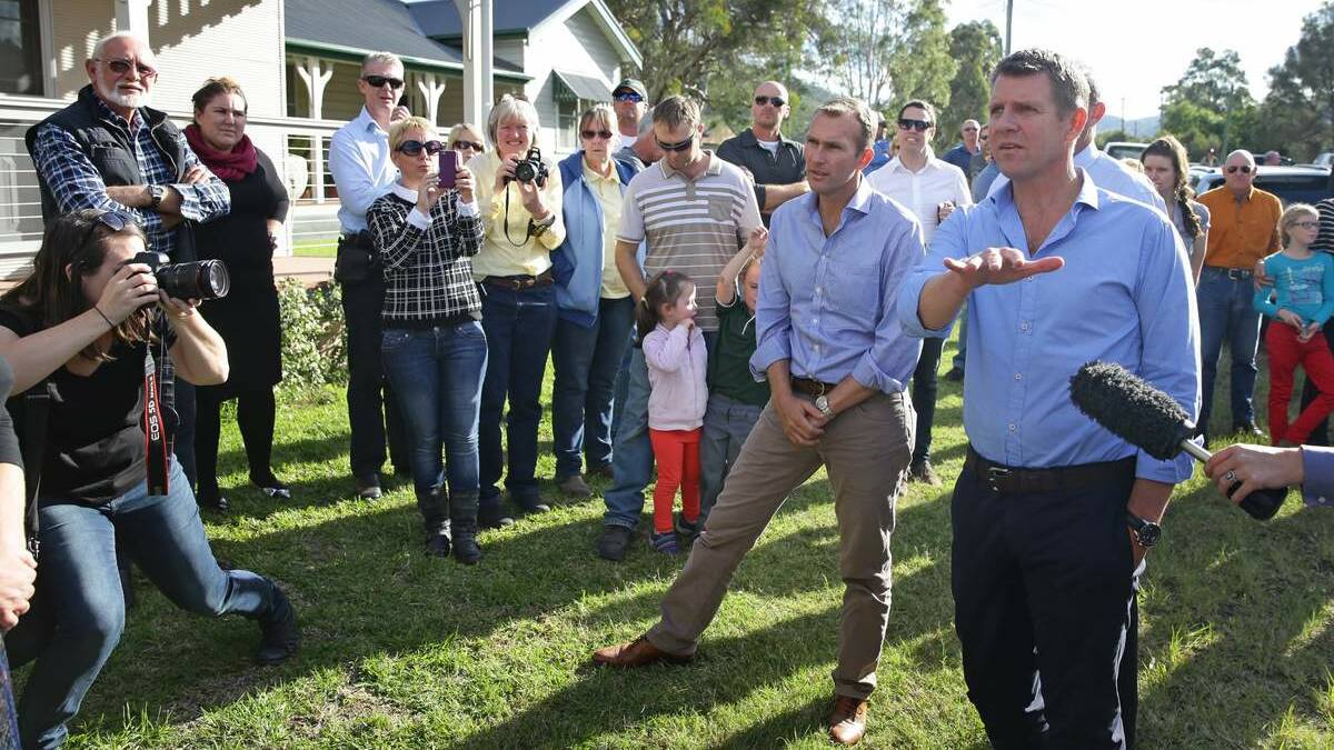     NSW Premier, Mike Baird, visits the town of Bulga  in April. 