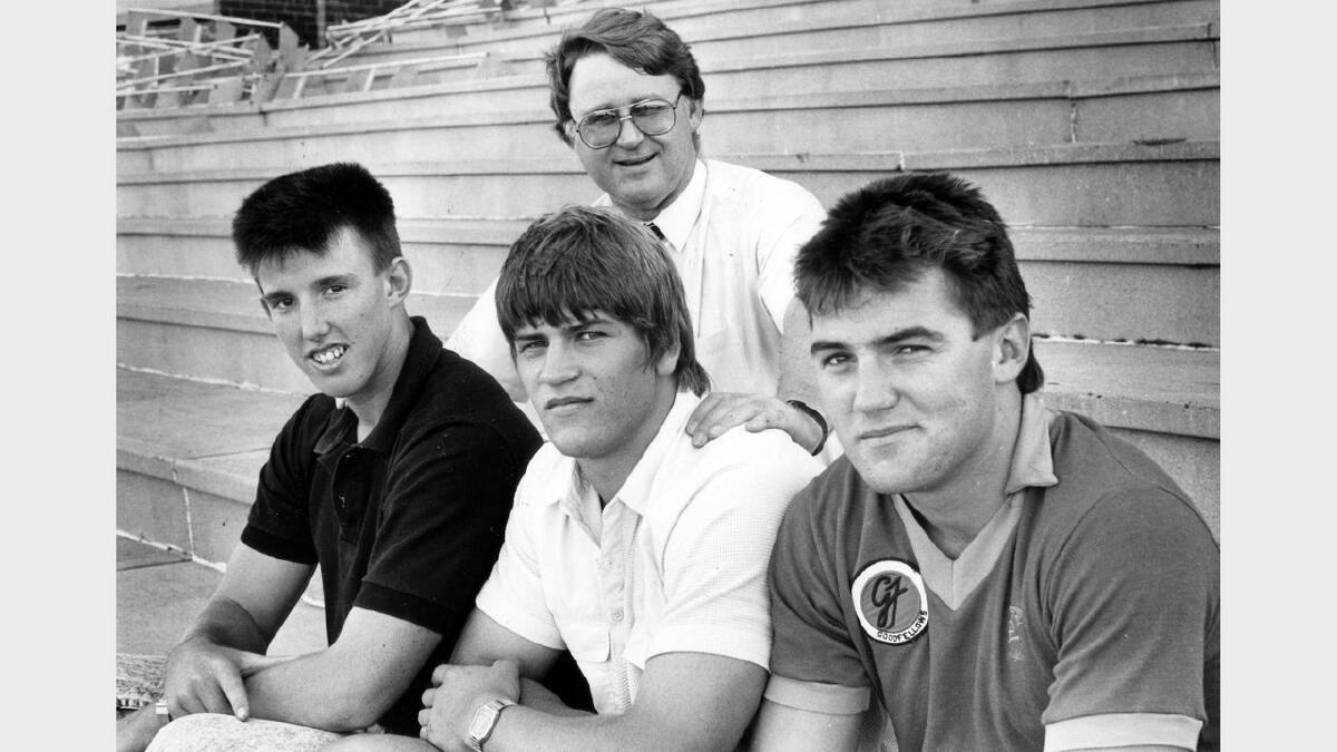 Newcastle Knights in 1988. Newcastle Knights Tyrrells Scholarship - left to right are Stephen Crowe, Paul Marquet and Grant Loads, all recipients of the scholarship, with Bruce Tyrrell. 