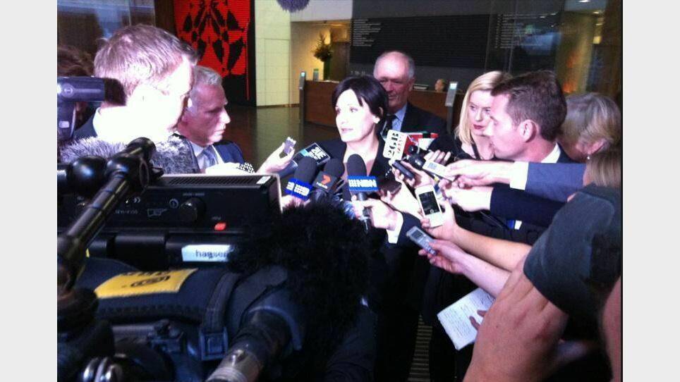 Jodi McKay talks to the media outside the ICAC inquiry on Thursday. Picture NBN News