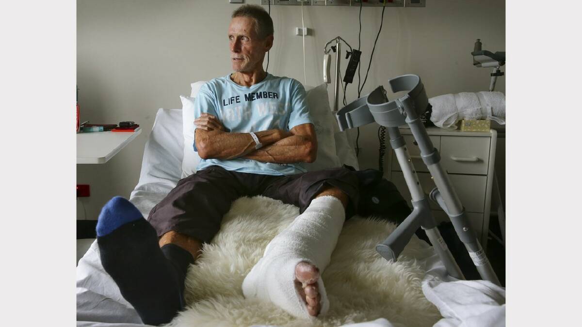 Mr Quinlivan reflects on the shark attack from his hospital bed. Picture: Peter Stoop