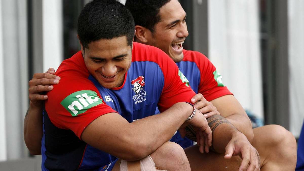 HAPPY DAY: Chanel, left, and Sione Mata’utia celebrate their selection yesterday.
 Pictures: Darren Pateman