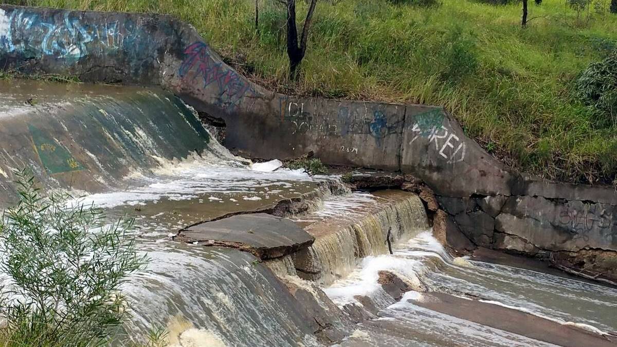 The spillway of the Hebburn Colliery dam, which Landcare group members say has visibly deteriorated over the past month.