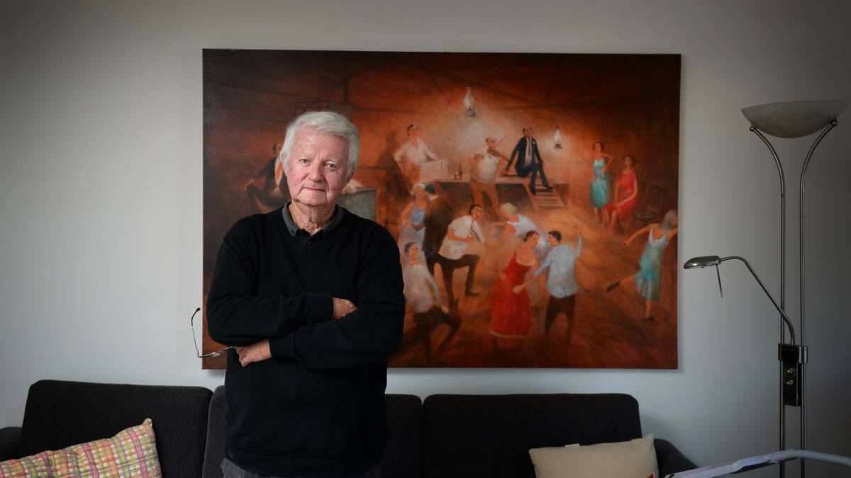 NOT IMPRESSED: Artist Rex Newell, posing with one of his paintings, says the painting,   at the centre of it all was worth ‘‘no more than $3000’’.   Picture: Marina Neil