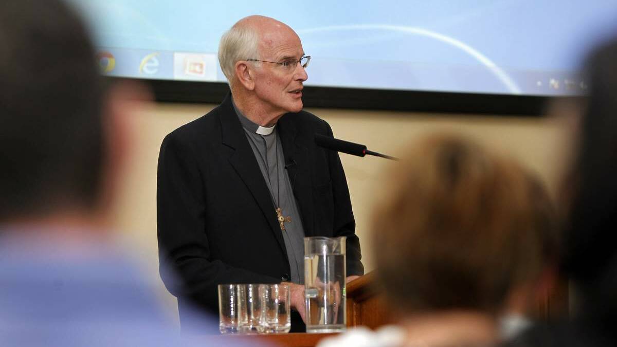 Bishop Bill Wright speaking at the Truth Justice and Healing information session at the Catholic Church Function Centre Newcastle West.
