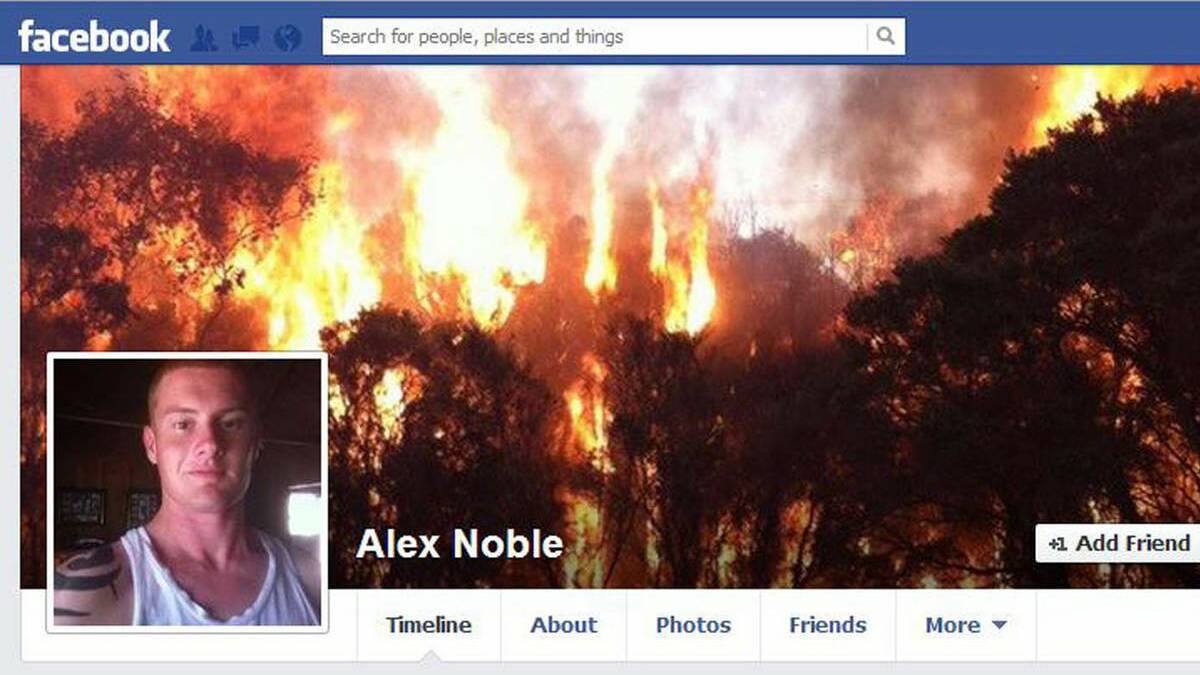 GUILTY: Alex Noble, seen here on his former Facebook page, lit 15 fires.