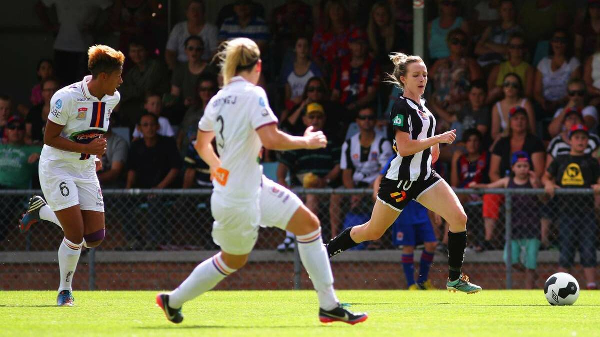 FULL STRIDE: Jets striker Rhali Dobson has her sights on making Australia’s Asian Cup side.  Picture: Peter Stoop
