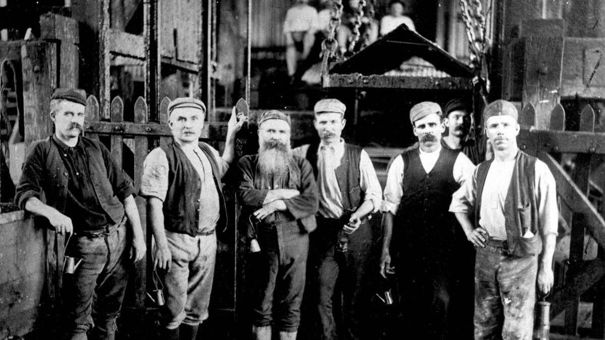 SURVIVORS: A rare picture of the survivors of the December 1896 Stockton Colliery  exploring party after the disaster. The man on the  right holding the safety lamp may be mine deputy Robert Jury, who featured in all three separate incidents at the  pit.