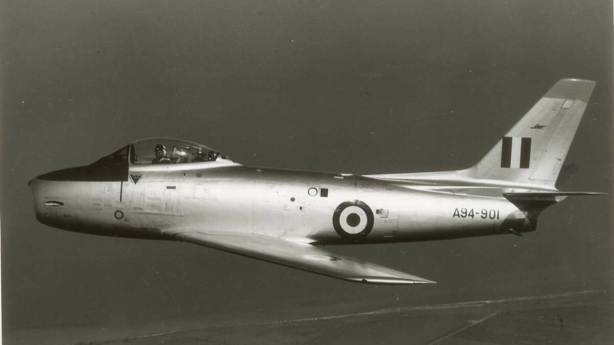 An RAAF Sabre jet fighter like the one  that crashed at The Junction in August 1966.