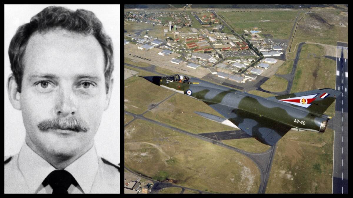 Pilot Officer Graham Butterworth was  25 when his Mirage crashed at Tanilba Bay in 1980. At right, a 1976 file photo of a Mirage fighter over Williamtown. 