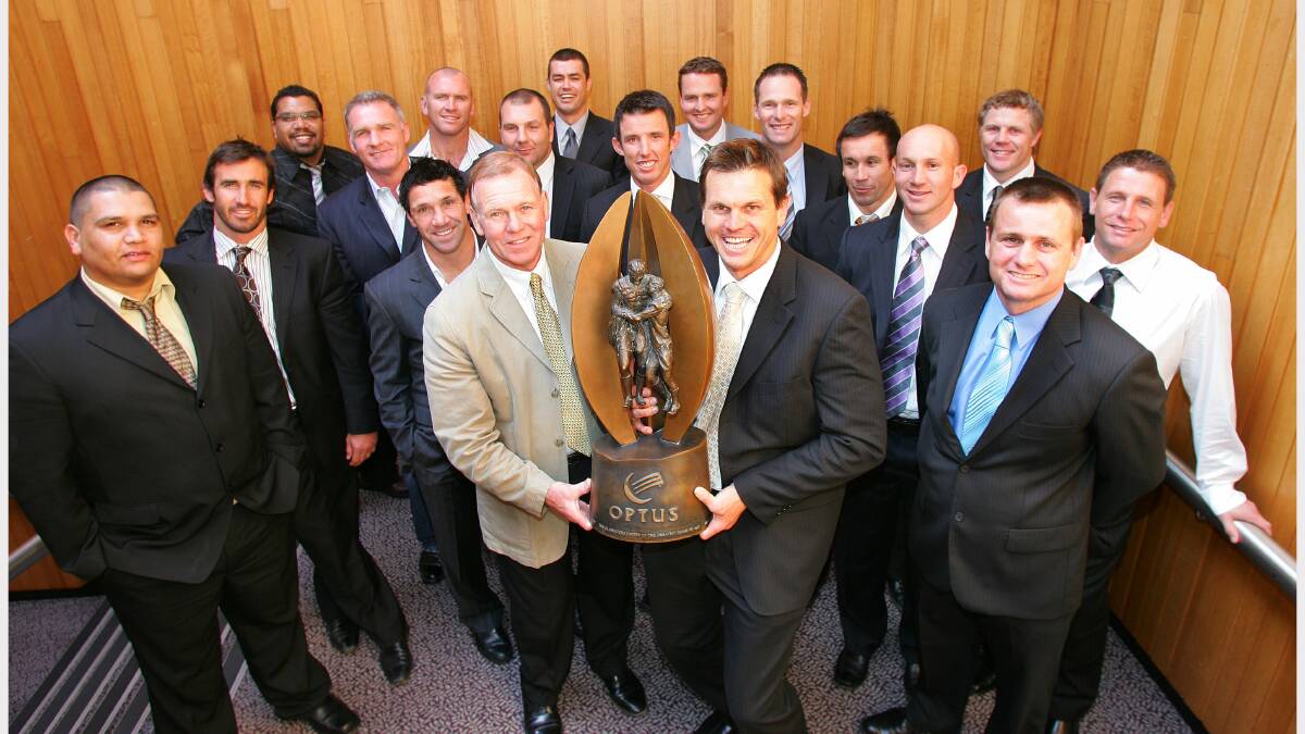 10 YEARS ON: The team reunited with coach Mal Reilly for the 10th anniversary celebrations in 2007.