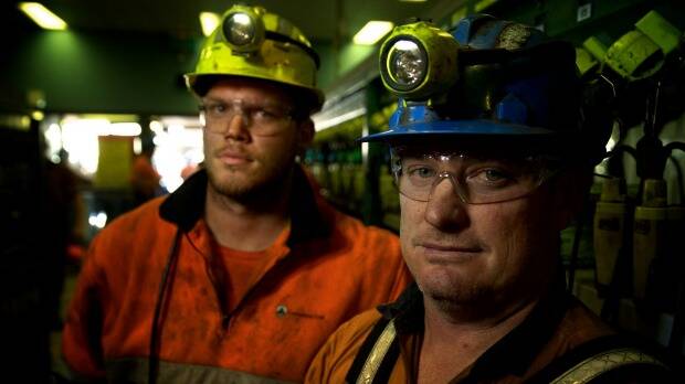 Mine workers Adam Powell and Darrin Francis, at the Springvale mine near Lithgow. Picture: Wolter Peeters

 
