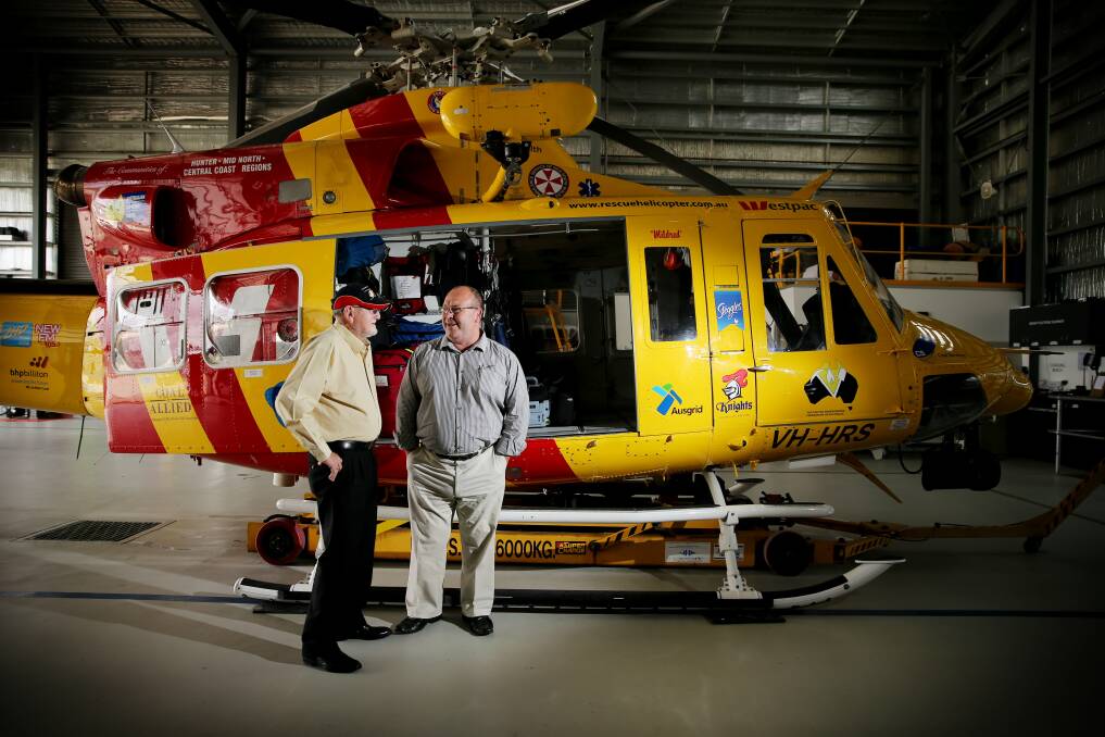 New contract for the westpac Helicopter. Chairman Cliff Marsh and General Manager Richard Jones. Pic: Ryan Osland.
