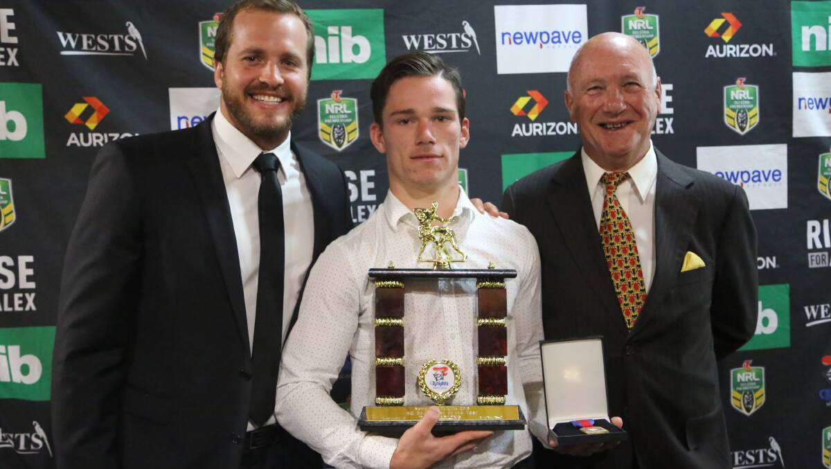 Clint Newton (left) with winner of the Carlson Club-Andrew Johns Medal, Tom Starling, and John Harvey (right).

