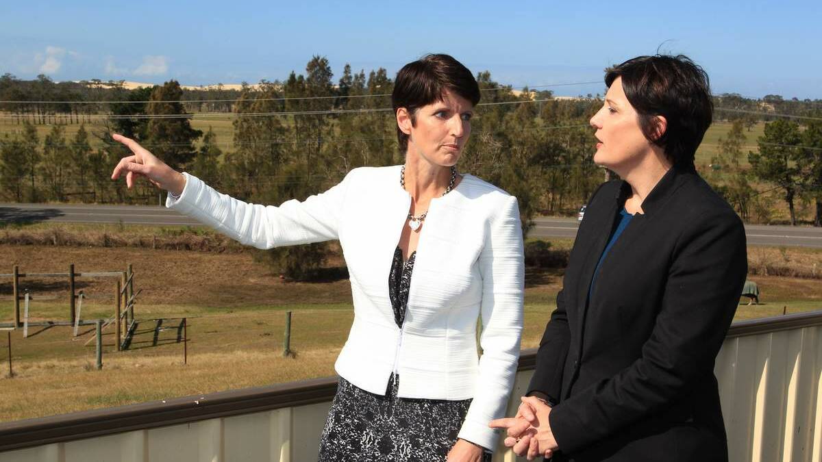 Port Stephens MP Kate Washington with Jodi McKay at Williamtown. Picture: Phil Hearne
