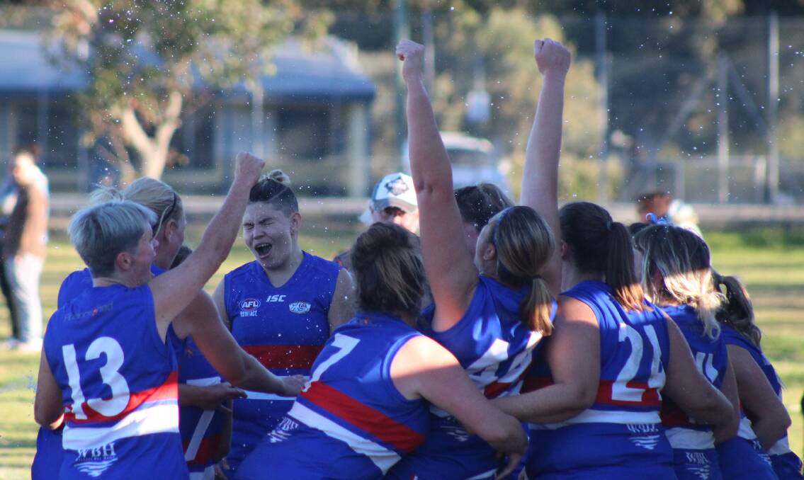 CELEBRATIONS: Warners Bay celebrate their 12-point upset of the previously undefeated Newcastle City Stars at Tulkaba Park on Saturday afternoon. Picture: Isaac McIntyre