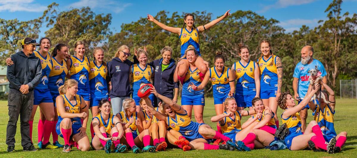 CHEERING: Nelson Bay celebrate their 289-point win at Dick Burwell Oval, remaining one of just two teams still undefeated after six rounds in the league. Picture: Ken Hogan