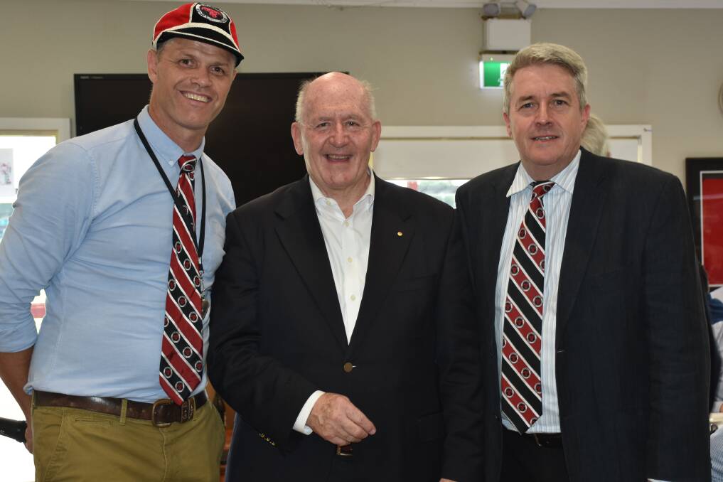 SINGLETON'S OWN: Anthony Partridge, Sir Peter Cosgrove and Peter Dunn pictured at the 52nd edition of the Singleton Bulls' 'Lunch with a Legend' series.