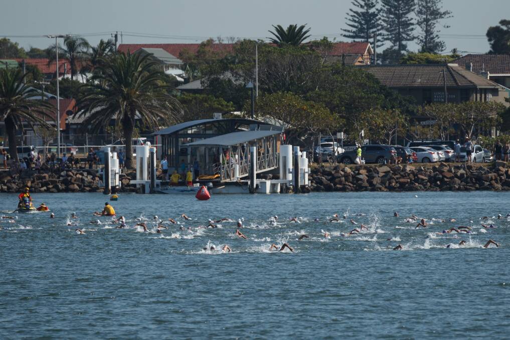 Racing: Competitors plough through the water in Newcastle Harbour on Saturday. Picture: Max Mason-Hubers
