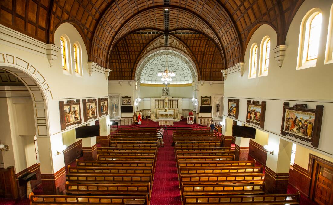 The empty Sacred Heart Cathedral during the Good Friday service. Picture: Marina Neil