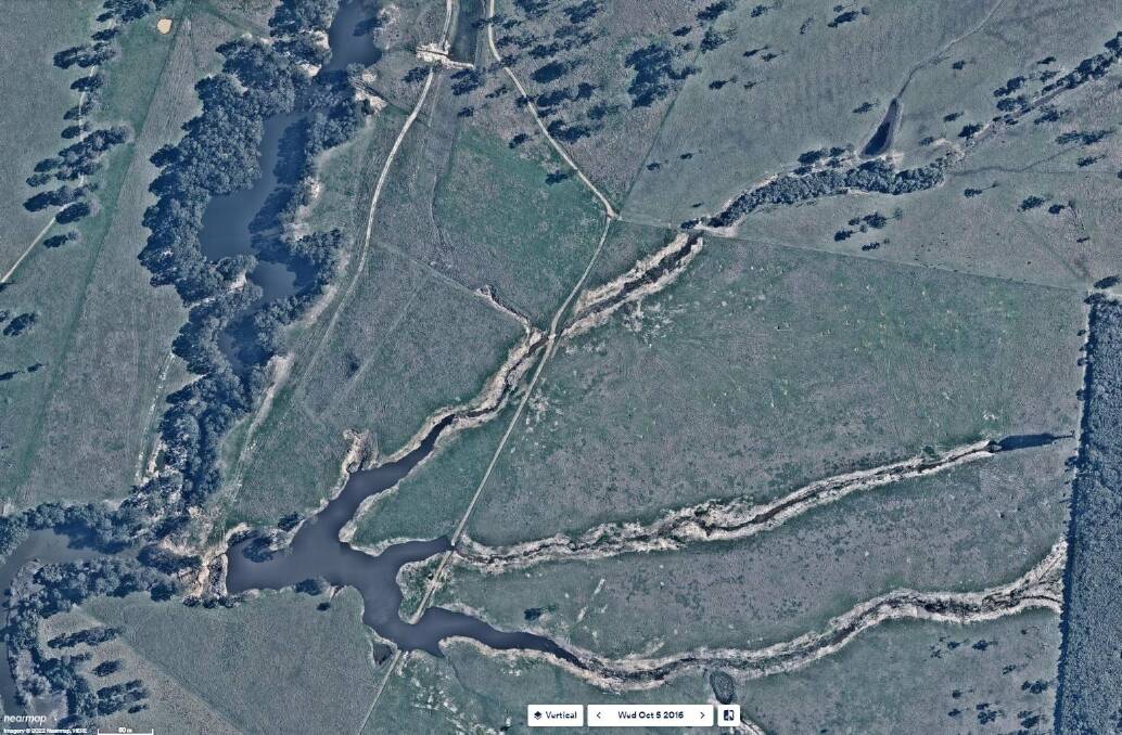 Station Creek and its tributaries after unauthorised dams and clearing. Picture: Nearmap